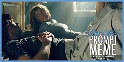 Sam and Jess reclining on a bed | Prompt Meme: 27 march 2011